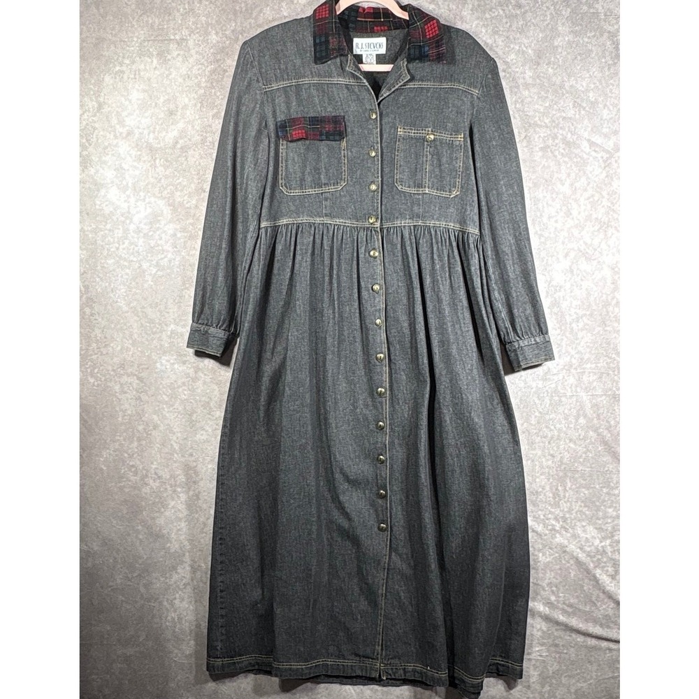 Vintage 90s R.J. Stevens By Carol Escritor Shirt Dress Womens Size 12 Gray Denim